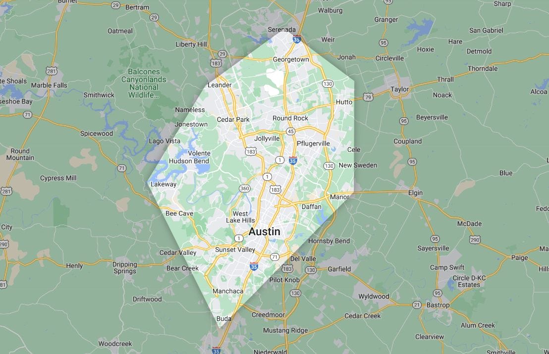 Outreach Roofing & Restoration: Austin Service Area Map