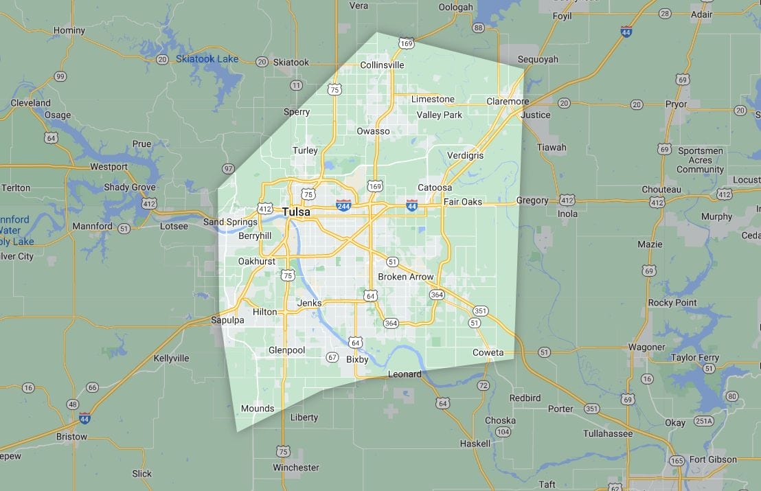Outreach Roofing & Restoration - Tulsa Service Area Map
